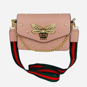 Trendy Pink Bee Bag w/ Wide Shoulder Strap